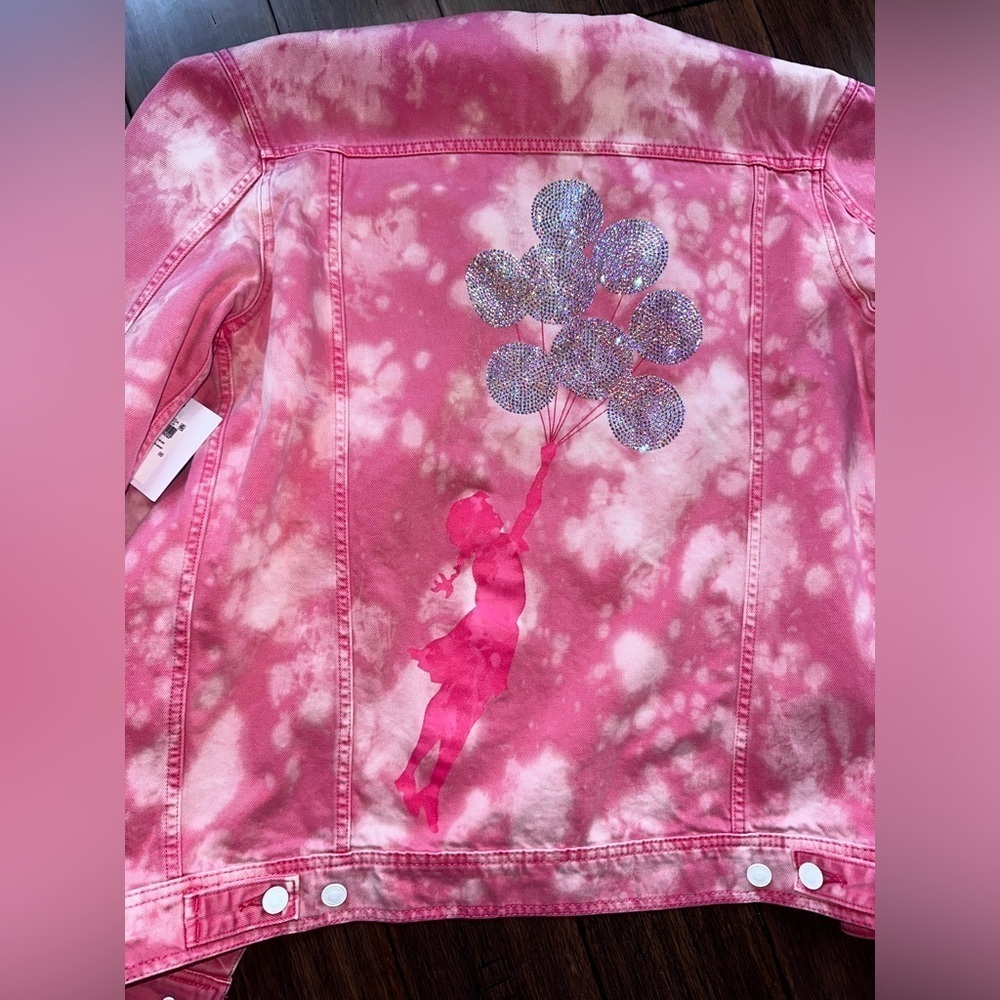 Rare💕Oversized jacket Guess Pink Tie Dye denim jacket y2k bling jacket Banksy - Picture 11 of 17